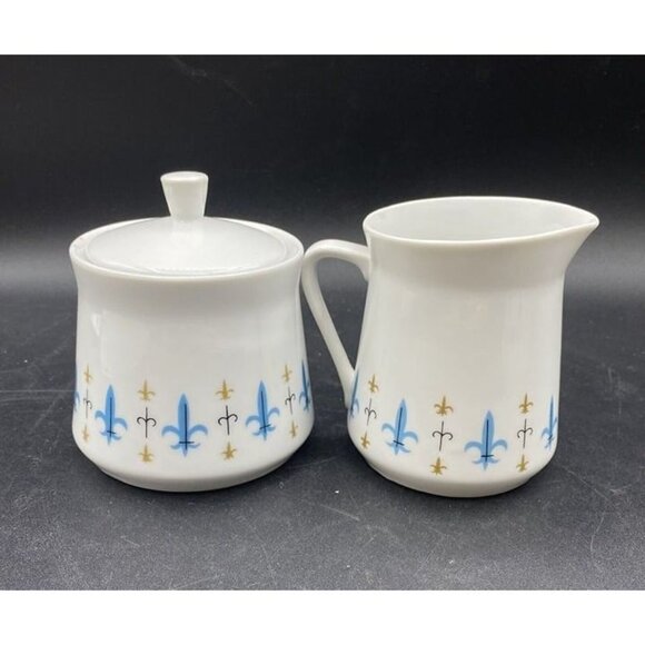 Style House China Caravelle Creamer Covered Sugar Yamaguchi Fleur de Lis Japan - Picture 1 of 12